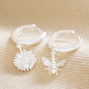 Bee & Daisy mismatched huggie earrings silver