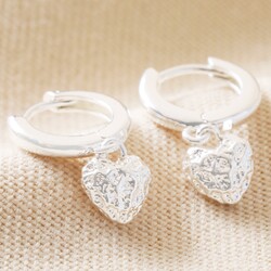 Molten Heart Huggie Hoop Earrings in Silver
