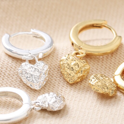 Molten Heart Huggie Hoop Earrings in Silver with Other Colour Available in Gold