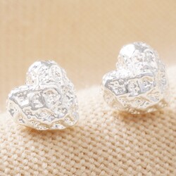 Molten Heart Stud Earrings in Silver