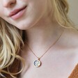 Model Wearing Celestial Semi-Precious Stone Pendant Necklace in Gold