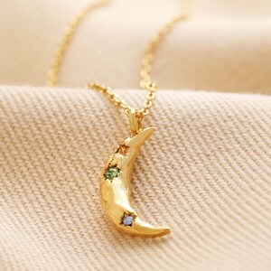Delicate Swarovski Crystal Hammered Moon Pendant Necklace Gold