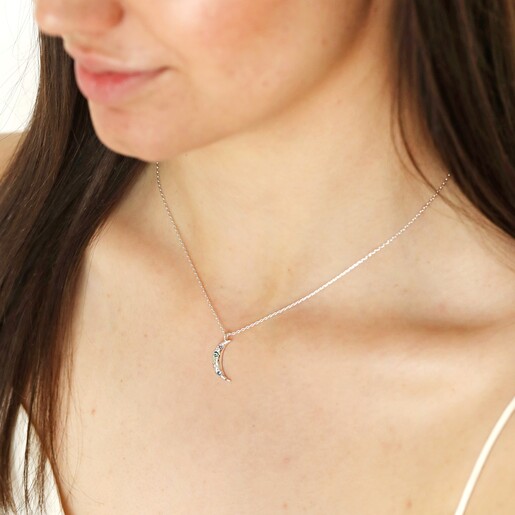 Crystal Moon Hammered Pendant Necklace Silver | Lisa Angel