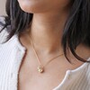 Model Wearing Heart and Moonstone Pendant Necklace in Gold