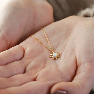 Opal Sun Pendant Necklace in Gold