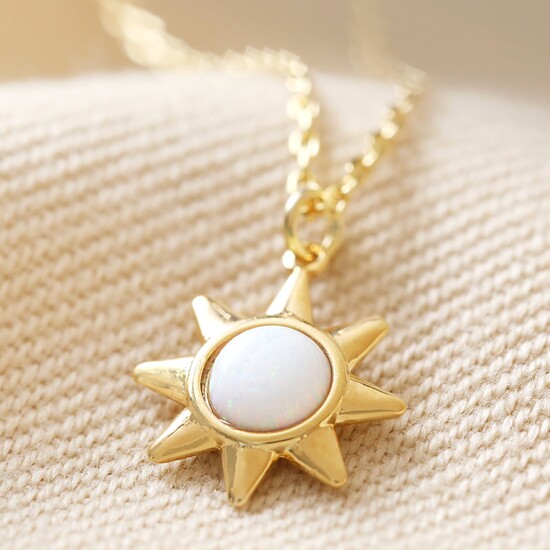 Opal Sun Pendant Necklace in Gold