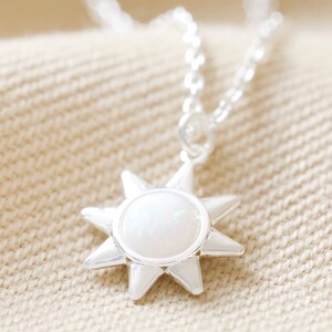 Opal Sun Pendant Necklace in Silver