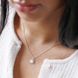 Model Wearing Opal Sun Pendant Necklace in Silver