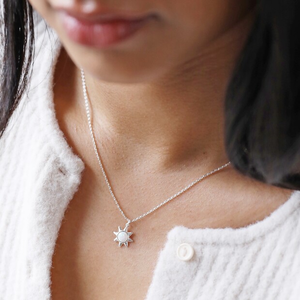 Opal Sun Pendant Necklace in Silver | Lisa Angel