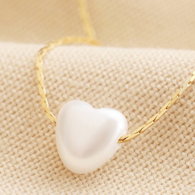 Pearl Heart Charm Necklace in Gold Pearl Heart Charm Necklace in Gold