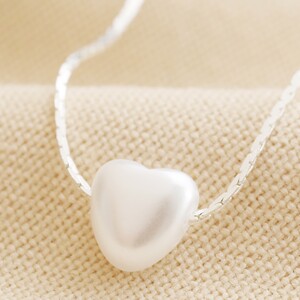 Pearl Heart Charm Necklace in Silver