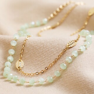 Set of 2 Leaf Chain and Beaded Necklaces in Gold