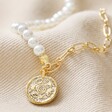 Talisman Charm Pearl and Chain Necklace in Gold on Neutral Fabric