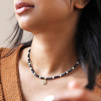 Talisman Moon Charm Beaded Necklace in Gold