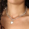 Thick Figaro Chain and Shell Heart Pendant Necklace in Silver Close Up on Model