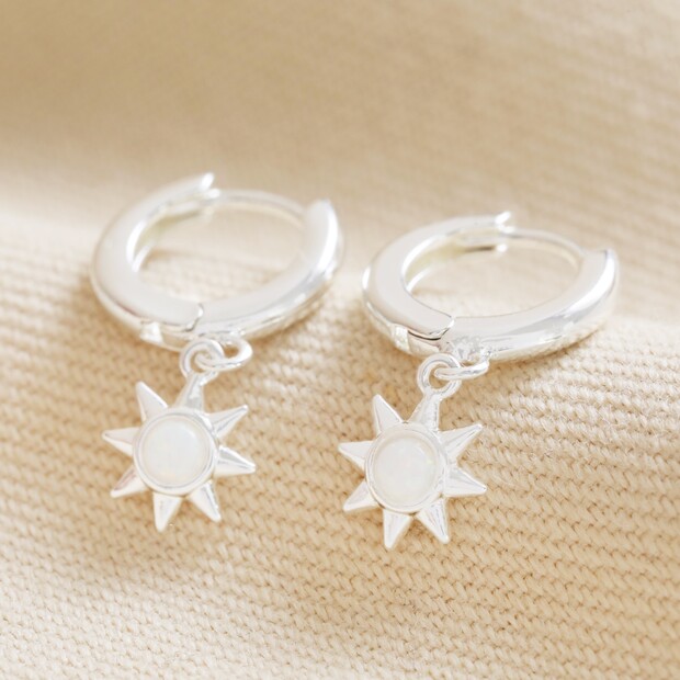 Opal Sun Huggie Hoop Earrings in Silver Opal Sun Huggie Hoop Earrings in Silver