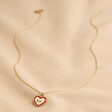 Full Length Personalised Enamel Heart Pendant Necklace in Gold on Fabric