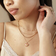 Personalised Enamel Heart Pendant Necklace in Gold and Gold Chains on Model