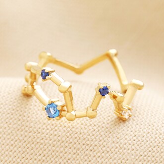 Adjustable Blue Crystal Constellation Ring in Gold