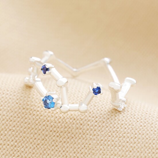 Adjustable Blue Crystal Constellation Ring in Silver