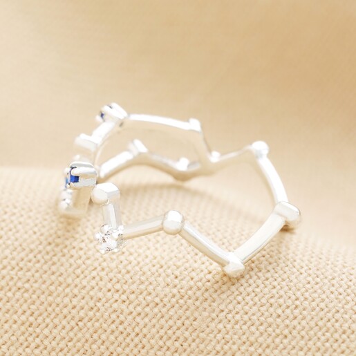 Side of Adjustable Blue Crystal Constellation Ring in Silver