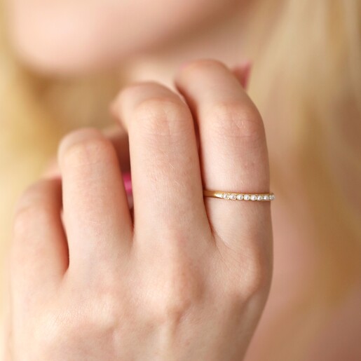 Ring on Model Adjustable Pearl Band Ring in Gold on Model
