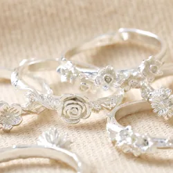 Adjustable Birth Flower Ring in Silver
