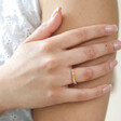Model Wearing Colourful Baguette Crystal Band Ring in Gold