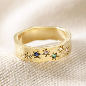 Organic daisy gemstones band ring  L/XL Size 8/P1/2