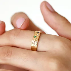 Multicoloured Crystal Daisy Band Ring in Gold