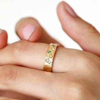 Multicoloured Crystal Daisy Band Ring in Gold