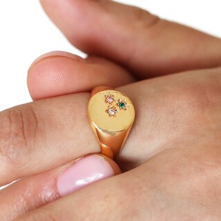Multicoloured Crystal Daisy Signet Ring in Gold