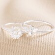 Set of 2 Daisy and Bee Stacking Rings in Silver on Neutral Fabric
