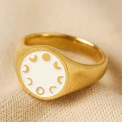 Moon Phase Enamel Signet Ring in Gold