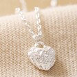 Close Up of Pendant on Tiny Molten Heart Pendant Necklace in Silver