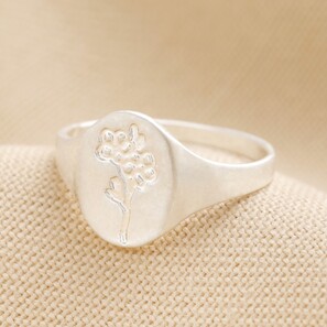 Debossed Forget Me Not Signet Ring in Silver