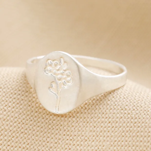 Debossed Forget Me Not Signet Ring in Silver Debossed Forget Me Not Signet Ring in Silver