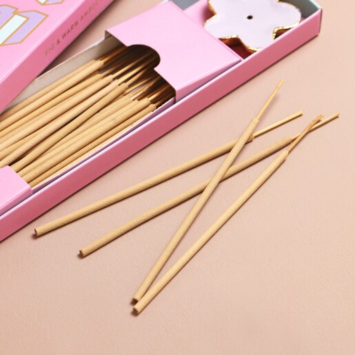 Close up of Bombay Duck Peace Incense Stick and Holder Set open with incense sticks outside packaging