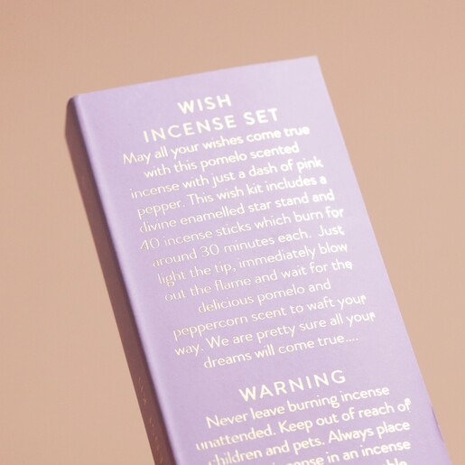 Back of packaging on back of Bombay Duck Wish Incense Stick and Holder Set