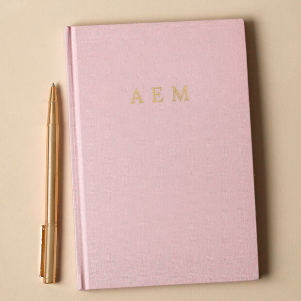 Personalised Bold Name Fabric Notebook in Pink Personalised Bold Name Fabric Notebook in Pink