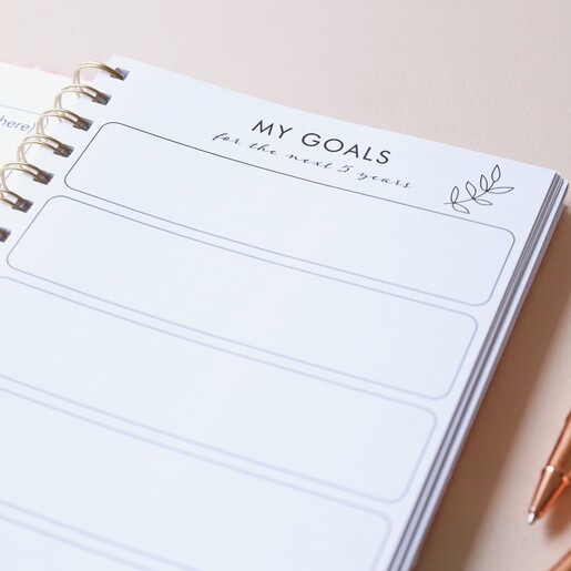 Page of Pink Floral Positivity Planner Open on Goals