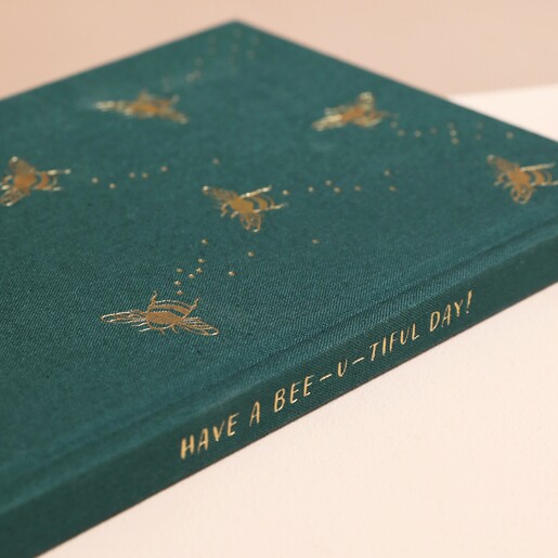 Teal Bee Fabric Notebook Spine with quote