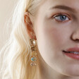 Close Up of Big Metal London Pastel Stone Luxe Drop Earrings in Gold on Model