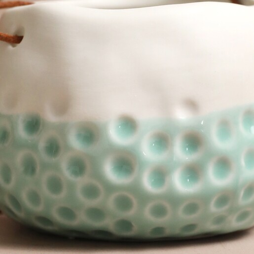 Close up of Burgon & Ball Small Dotty Hanging Planter