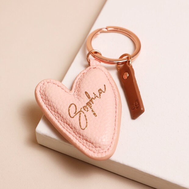 Personalised Caroline Gardner Vegan Leather Peach Heart Keyring Personalised Caroline Gardner Vegan Leather Peach Heart Keyring