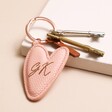 Personalised Caroline Gardner Vegan Leather Peach Heart Keyring personalised with initials in rose gold