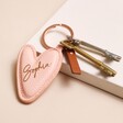 Personalised Caroline Gardner Vegan Leather Peach Heart Keyring with name in rose gold