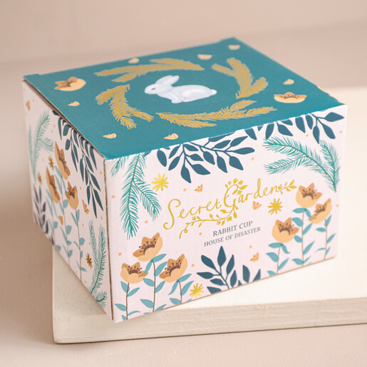 House of Disaster Secret Garden Rabbit Teacup Box on Beige Surface
