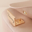 Close Up of Clasp on Pink Personalised Vegan Leather Crossbody Bag Open