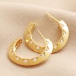 Estella Bartlett Geometric Crystal Hoop Earrings in Gold on Neutral Coloured Fabric